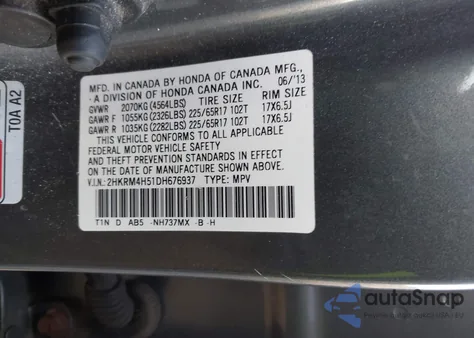 2013 Honda Cr-V Ex from USA, damaged, VIN 2HKRM4H51DH676937